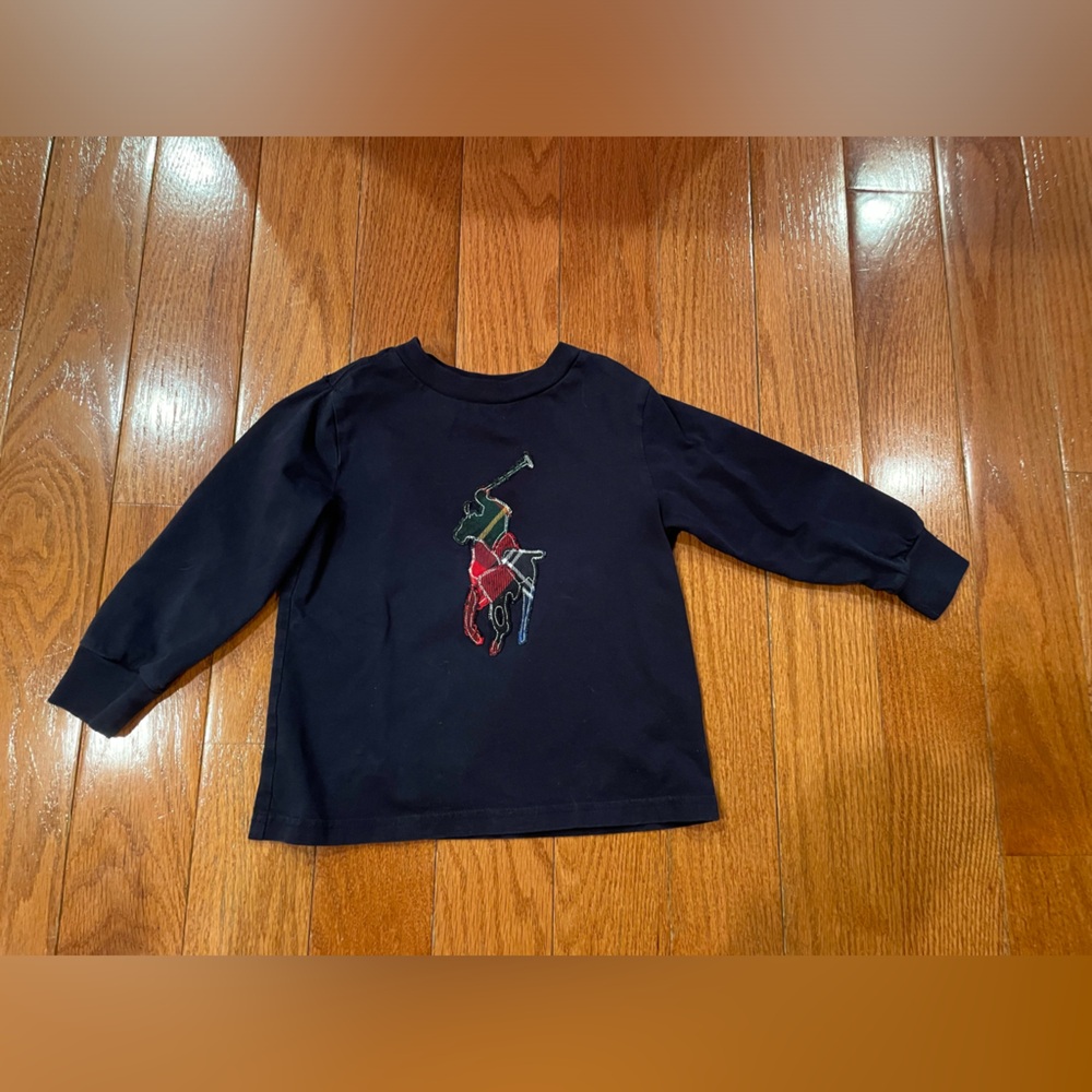 Polo Ralph Lauren Toddler Navy Blue with Flannel Polo Logo Long Sleeve Shirt 2T - Picture 1 of 5